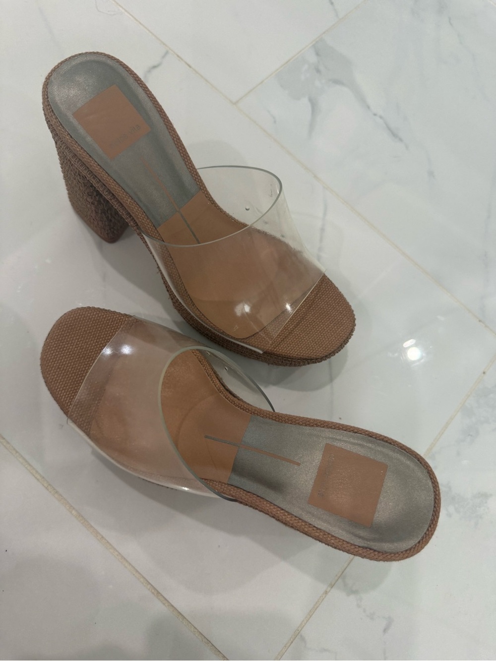 Dolce Vita Lichia Neutral Tan Platform Mule Heels with Clear Strap size 6 - Picture 2 of 7